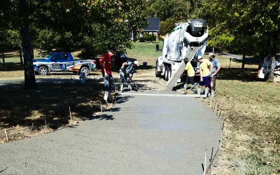 an ongoing concrete driveway installation